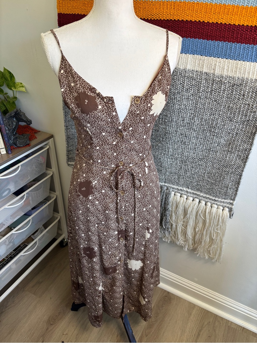 NWT Sienna Sky Brown Floral Midi Slip Dress